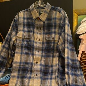Orvis Flannel Blue Grey Plaid Flannel Lumberjack Work Wear Size Large